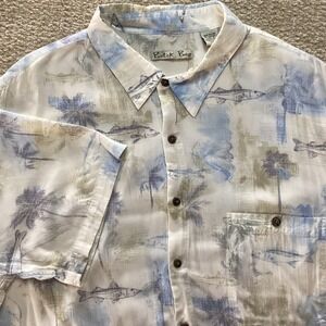 Batik Bay Mens 2XLT Hawaiian Shirt Blue Tan Fish Palm Tree Tropical Rayon Tall